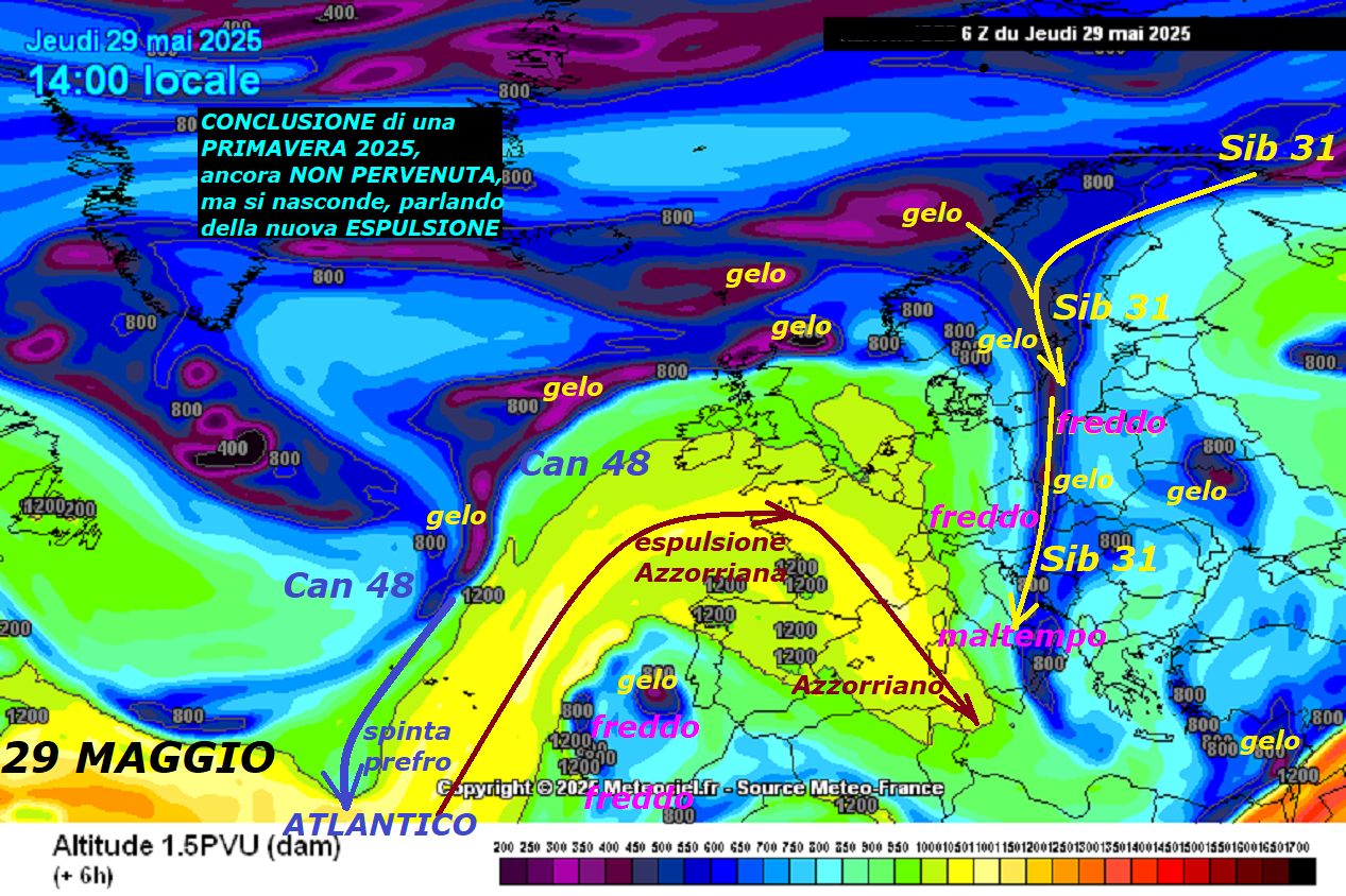 Dedicato all’ANALISI e RESUME’ della VERA METEO,
passiamo nei primi 2 MODELLI Matematici, ultimi aggiornati,
alle PIEGHE GELIDE della TROPOPAUSA e percepite
quello, che al REALE avviene sulla nostra TESTA…
Osservate come la PRIMAVERA 2025 ci saluta, in
modo pietoso, classificandosi ancora una NON PERVENUTA,
proprio INDECOROSA, BALORDA e persino troppo MALTEMPO