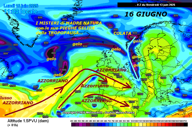 Dedicato all’ANALISI REALE, che continueremo
ad essere sotto un FLUSSO AZZORRIANO e con
matrice da Ovest con ESPULSIONE dall’ATLANTICO,
che si incurva e si protende sull’ITALIA, ma
caparbiamente viene invocato da fonti, siti
e loro TV, con pseudo fisici dell’ATMOSFERA, tutti
Bugiardi ed incompetenti, come AFRICANO…