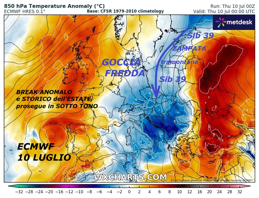 Dedicato all’ANALISI del mega BREAK
ANOMALO e STORICO del FREDDO con ZAMPATA SIB 39,
con sua matrice persino da ORIENTE, nel
CUORE dell’ESTATE, la regia delle PIEGHE TROPOPAUSA,
con un VORTICE POLARE troppo DINAMICO e MALATO