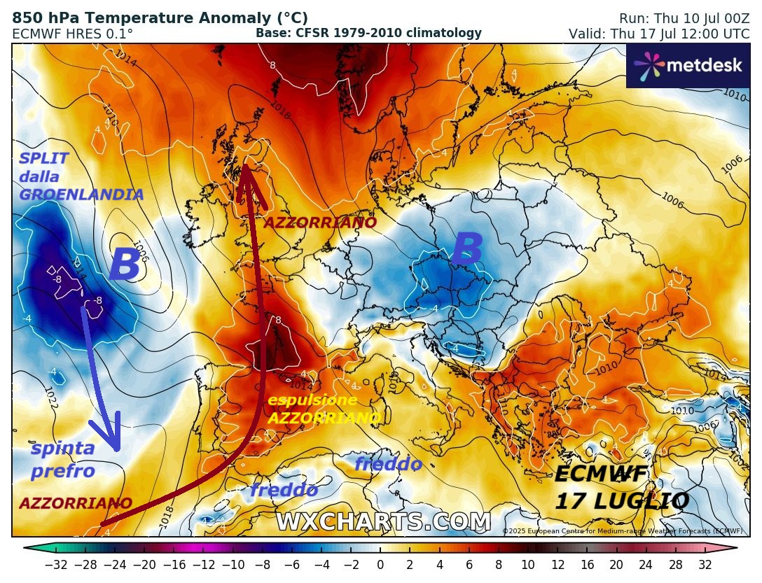 Dedicato ad IMPARIAMO a conoscere i MODELLI Matematici,
un POST molto BREVE, ma significativo per la VERA METEO…
Un Giorno IMPORTANTE by ECMWF Europeo risulta il 17 LUGLIO,
TUTTI i meteorologi tutto il Giorno puntano gli occhi ad Ovest,
per vedere quando il GELO della GROENLANDIA sprofonda
nell’ATLANTICO, perche’ sanno che esso scaraventera’ fuori
i sub TROPICALI, dal loro HABITAT i sub TROPICALI, creando poi
SPERONI di SAN GENNARO o WAVE 2, AZZORRIANI