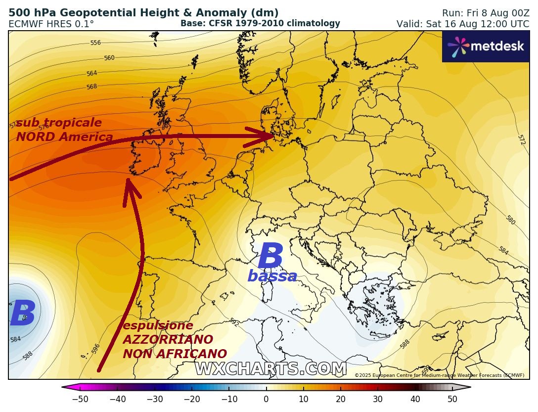 Dedicato all’ANALISI del TREND di AGOSTO,
che si dimostra troppo ANOMALO, con ancora la verifica
di MODELLI Matematici, che siamo sotto ESPULSIONE
di AZZORRIANO da Ovest, che poi RUOTA anche ad EST…
Si inserisce anche sub TROPICALE con estrazione
dal NORD AMERICA, un deja’ vu anche nella
precedente ESTATE, ma nessuno lo conosce, lo si
definisce AFRICANO pure questo, purtroppo