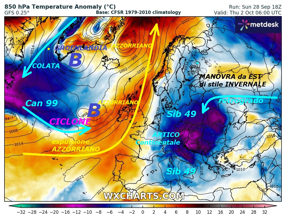 Dedicato all’ANALISI delle REALI ROTTE
di MADRE NATURA, ecco lo SPLIT del SIB 49,
con matrice dal LOBO SIBERIANO e NON dalla
SCANDINAVIA, ma prprio dal territorio RUSSO…
Avremo proprio un IMPULSO retrogrado di FREDDO e GELO,
con estrazione ancora da profondo EST, siamo ancora
con evidente FALLA da EST e perdurante –
Osservate la MANOVRA di stile INVERNALE, che
tracolla l’ITALIA in INVERNO ai primi di OTTOBRE…
Queste sono le iper ANOMALIE ed ECCEZIONI per
un Paese prigioniero del MARE sub TROPICALE,
come l’ITALIA, che galleggia anche sulla PIATTAFORMA
Continentale di espansione SAHARIANA –