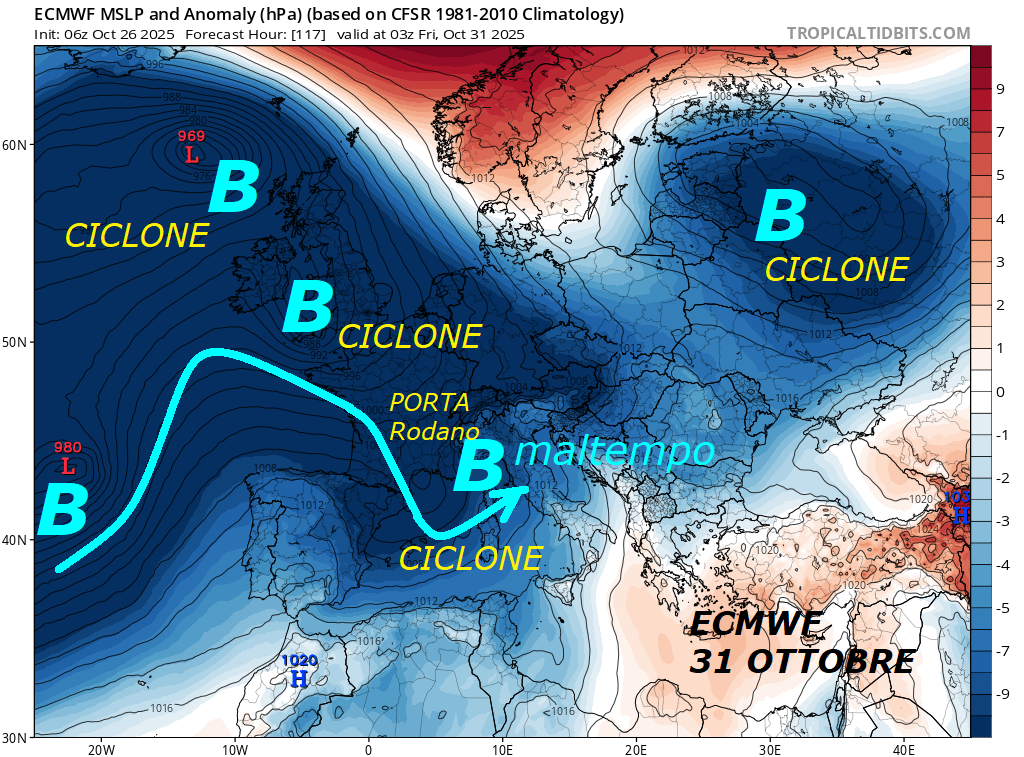 Dedicato al RESUME’ del TREND di OTTOBRE,
con questo POST MIX, che valida tutte le
nostre INFOS METEO presentate sino ad Oggi…
Avremo anche un nuovo IMPULSO FREDDO dal 30 OTTOBRE,
con nuovo CICLONE sull’ITALIA, suo FREDDO e MALTEMPO –
Questi gli aggiornamenti ultimi, con le ingenti
PIOGGE preventivate sino al 1 NOVEMBRE