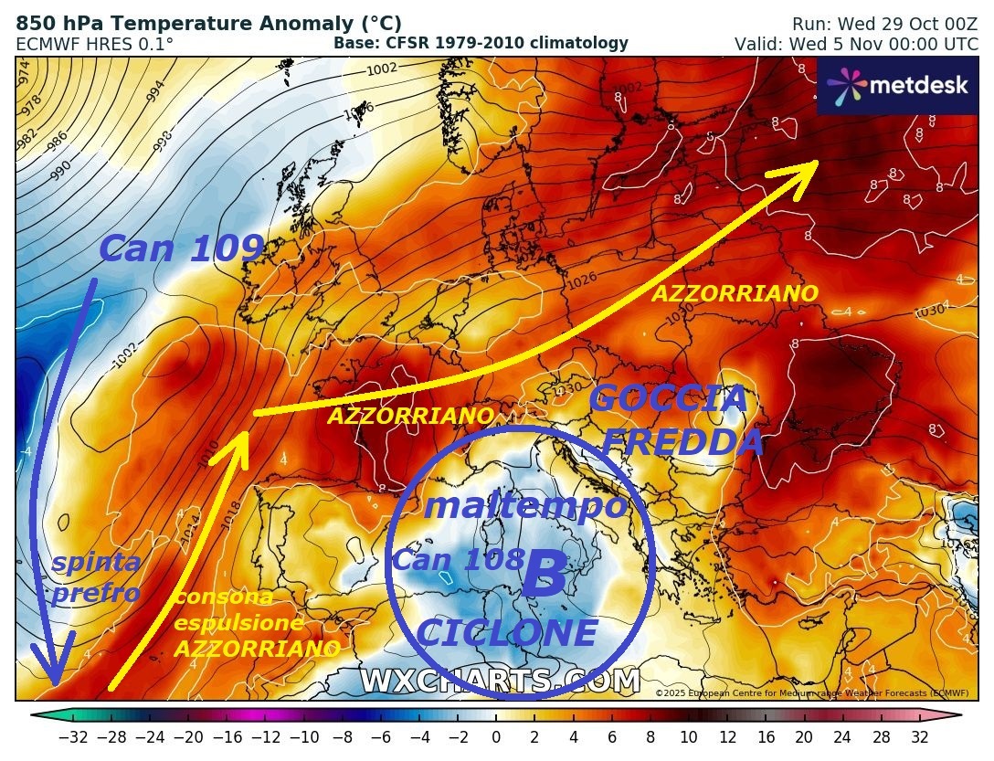 Dedicato all’ANALISI delle DINAMICHE
della VERA METEO e di MADRE NATURA, che le muove,
proponiamo questo nostro ultimo
ESAGONO fisico numerico sino al 6 NOVEMBRE,
che CONVALIDA nostre vetuste INFOS ed
ANTEPRIME, che vi abbiamo mostrato nei
precedenti POST, provate a riguardare anche
le ANOMALIE ISOBARICHE della PRESSIONE
sul livello del MARE, che vanno studiate…