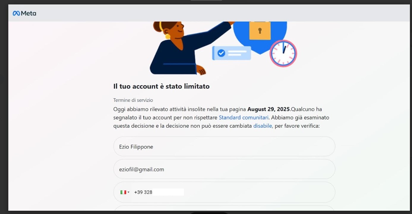 Continuiamo ad avere grossi problemi,
sul nostro ACCOUNT, che viene filtrato e limitato,
esiste una vera campagna di diffamazione nei
nostri confronti, dopo 15 Anni di onesto e scientifico
lavoro, veniamo accusati di diffondere contenuti, che NON 
rispettano gli Standard comunitari…
Anche ieri abbiamo ricevuto questo avviso,
molto ritardatario, confermiamo, che ci occupiamo soltanto
di Meteorologia a 360 gradi, sul nostro Sito
NON trattiamo di politica, di guerre, di religioni
di violenze, abbiamo scritto piu’ volte all’assistenza FB,
ma NON riceviamo risposte…