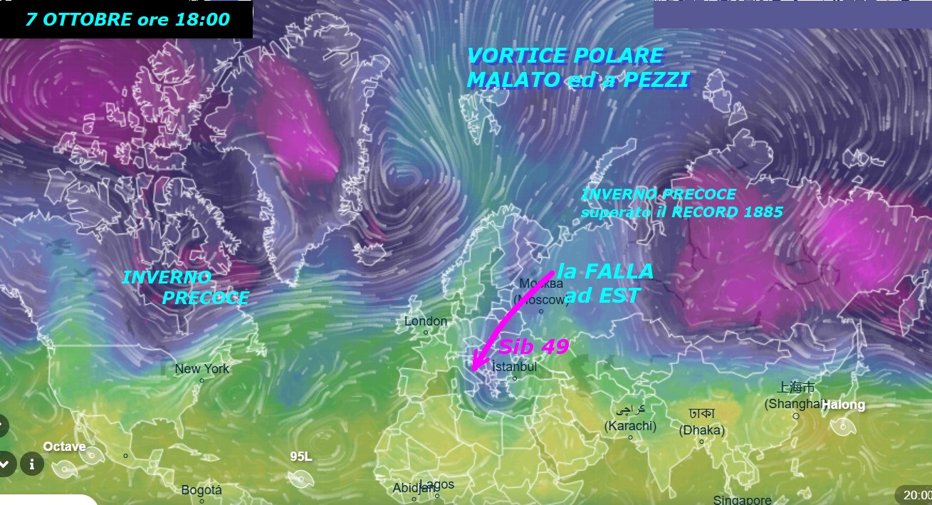 Dedicato all’ANALISI del PRECOCE INVERNO,
che esiste ad EST e la FALLA ad EST perseverante…
Questo un’ultimo Documento scientifico, con
l’INVERNO molto PRECOCE, che persevera ad ORIENTE,
dove OTTOBRE ha superato un RECORD, che resisteva
dal 1885, per ONDATA di GELO, FREDDO e NEVE,
con ben -31 C ai primi di OTTOBRE –
Osservate le MASSE del FREDDO e del GELO
per OGGI 7 NOVEMBRE, alle ore 18:00 sull’EMISFERO NORD –
Seguono alcuni MODELLI topici by ECMWF del nuovo
SIB 50, che arriva sino all’ITALIA, con START dal 13 OTTOBRE,
potete trovare questo POST completo di 3 Documenti,
sul nostro Sito sierrapapameteo
usando il motore GOOGLE ed evitare FILTRAGGI immotivati
