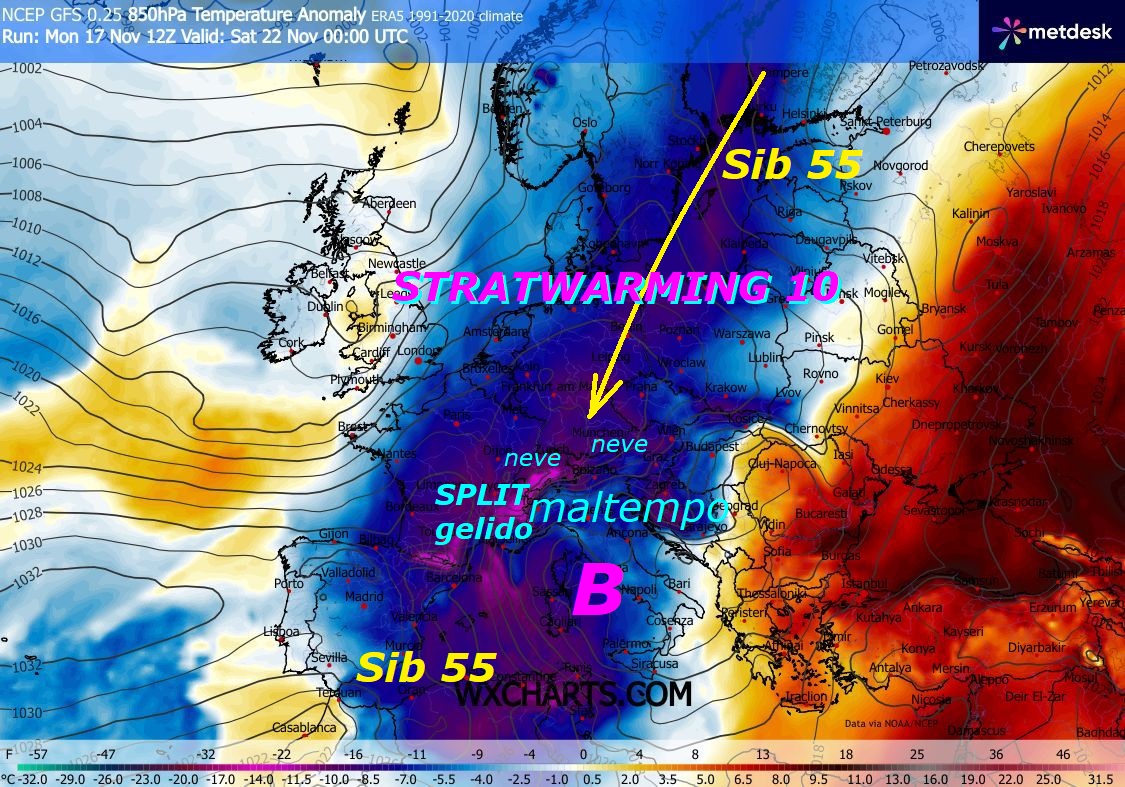 Dedicato all’ANALISI del nuovo STORICO
EVENTO del FREDDO da EST, da STRATWARMING 10
che causa ancora questi SPLIT GELIDI, con un
VORTICE POLARE completamente DISASTRATO
e MALATO, proprio il POLO NORD NON ne puo’ piu’ –
Mentre assistiamo a soliti DIETROFRONT
dell’ultimo momento, ancora le prove schiaccianti,
che le opere di MADRE NATURA sono al di sopra
degli uomini, meno male che sia cosi,
il FREDDO, il VORTICE POLARE, le PIEGHE GELIDE
della TROPOPAUSA esistono, persino troppo,
eccone ancora la prove, con una RAFFICA DUAL
di SIB 55 e seguito da SIB 56, con super INVERNO
PRECOCE in arrivo anche sull’ITALIA,
ancora manovre INVERNALI dalla FALLA ad EST –