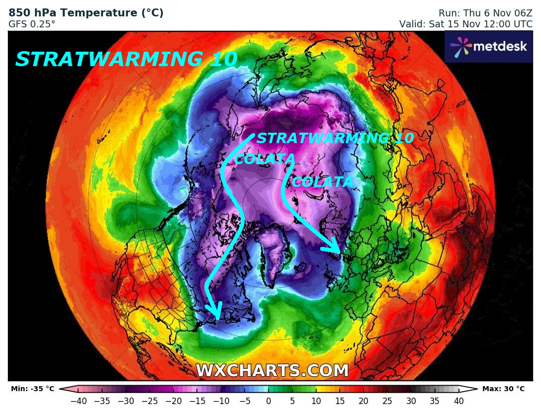 FLASH dedicato all’ANALISI dello START del
nuovo STRATWARMING 10, un Fenomeno eclatante
di MADRE NATURA e della sua STRATOSFERA…
Lo abbiamo gia’ anticipato nella scorsa ESTATE,
eccolo in questa SETTIMINA by GFS Americano,
con il suo comportamento sul VORTICE POLARE
STRATOSFERICO, che ne subisce l’ASSALTO –
Questo Fenomeno un Tempo avveniva con cadenza TRENTENNALE,
oramai avviene ogni Anno, ve lo presentiamo con
i migliori MODELLI ufficiali e spettacolari