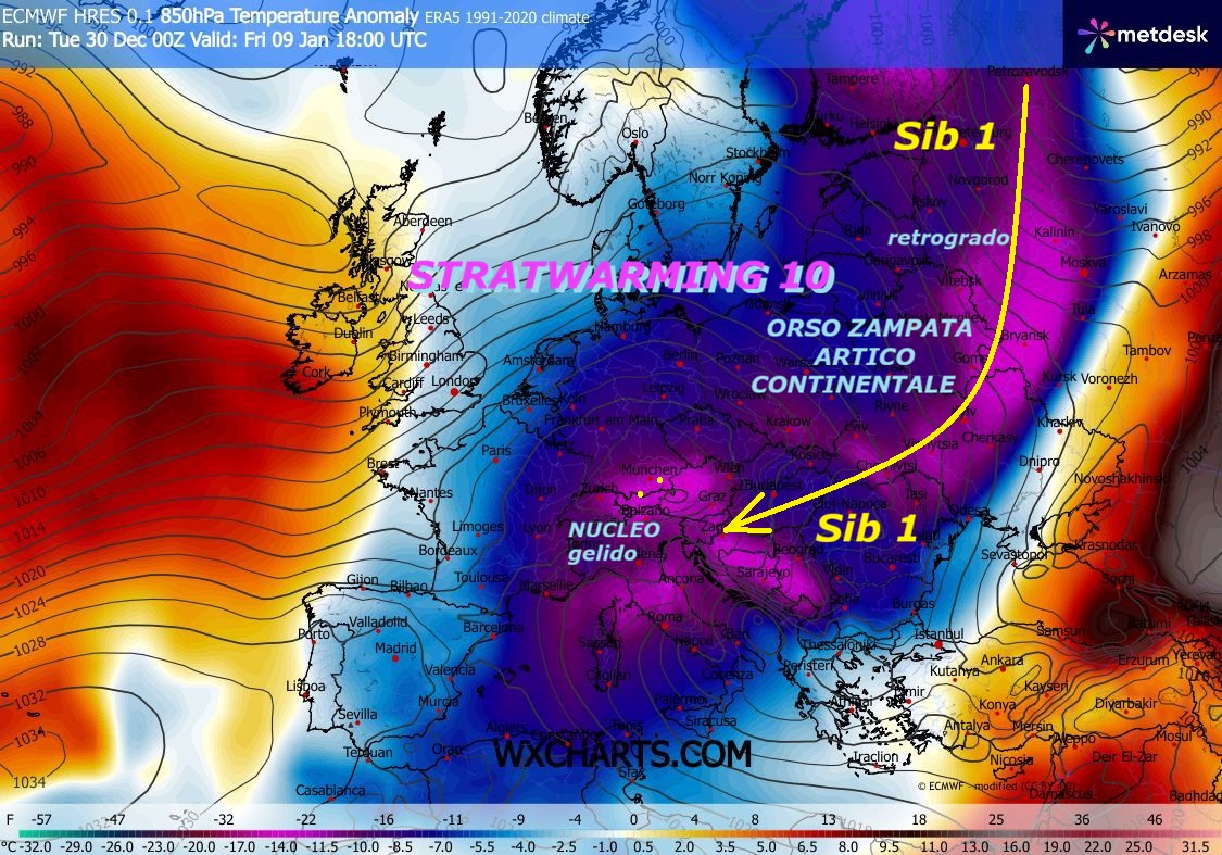 Dedicato al RESUME’ del nuovo mega EVENTO del GELO,
ecco ancora i MISTERI di MADRE NATURA e la sua FALLA ad EST…
Abbiamo ECMWF Europeo, che VALIDA ed INCREMENTA, forse
persino TROPPO, la nuova ZAMPATA del SIB 1 dell’ORSO SIBERIANO
da EST, il suo START dal 3 GENNAIO,
come su POST gia’ pubblicati —
Intanto da OGGI subiremo la precedente ZAMPATA del
SIB 66, con matrice sempre da Oriente super GELATO,
osservate, la causa e matrice FONDAMENTALE di ancora
TUTTO questo, con il SIB 1, e’ soltanto MADRE NATURA e lo
STRATWARMING 10, che viene CONVALIDATO nella
sua dirompente ed ECLATANTE opera sul VORTICE POLARE malato –
Diciamo ancora la verita’, MADRE NATURA e’ proprio
veramente RISENTITA, che venga IGNORATA, piu’ di
questo NON potrebbe ancora fare, per fare capire
agli uomini, che esiste la sua Opera, malgrado il grado in piu’,
fa proprio come le pare, nell’ESTATE compresa…
Dopo questo nuovo EVENTO del FREDDO e del GELO da EST,
molte COSE vanno cambiate, il FREDDO ed il VP esistono ancora,
vanno divulgati ed analizzati nei loro perenni SENTIERI