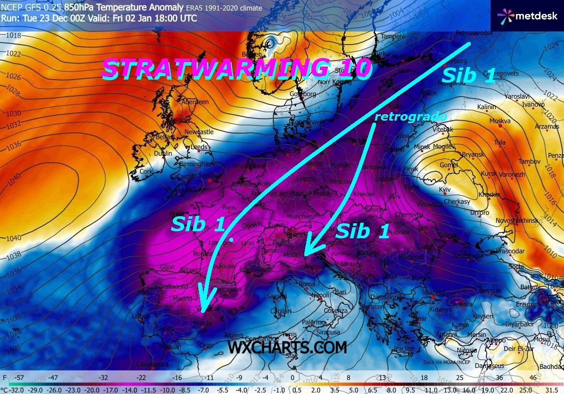 FLASH dedicato all’ANALISI del CAOS EPOCALE,
che viviamo, con lo STRATWARMING 10, che ne
e’ ancora il PROTAGONISTA indiscusso…
Con un VORTICE POLARE troppo DEBOLE e MALATO,
crea continui SPLIT e PEZZI di POLO NORD
alla DERIVA, verso l’ITALIA, EUROPA e NORD AFRICA –
Mentre e’ gia’ in ATTO, il grave MALTEMPO,
che colpira’ anche tutto il periodo NATALIZIO,
con ingenti PIOGGE, CICLOGENESI, mega NEVICATE,
NUBIFRAGI e TEMPO da LUPI, ancora nostre
vetuste INFOS METEO di oltre una decade, sono
VALIDATE ancora en plein…
Ma appunto NON finisce QUI, proponiamo l’ultimo
pensiero by GFS Americano
Per vedere questo POST completo di 8 MODELLI, con le DINAMICHE
ed i SENTIERI del FREDDO, seguite il LINK al POST originale