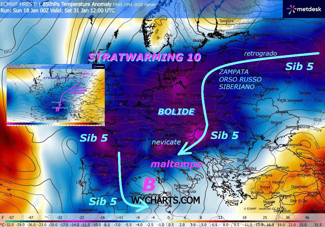 Dedicato allo STRATWARMING 10 ed al nuovo
BOLIDE del SIB 5, con uno strepitoso suo
ASSALTO sull’ITALIA da EST…
Ancora le opere di MADRE NATURA sono con noi,
osservate secondo il pensiero by ECMWF Europeo,
le sue DINAMICHE ed impresa verso l’ITALIA,
in questo nostro ultimo CAROSELLO di 9 MODELLI
matematici, che inseriamo nella nostra NEWSLETTER,
molto interessante la sua EVOLUZIONE GELIDA,
ancora una ZAMPATA da EST dell’ORSO RUSSO SIBERIANO…