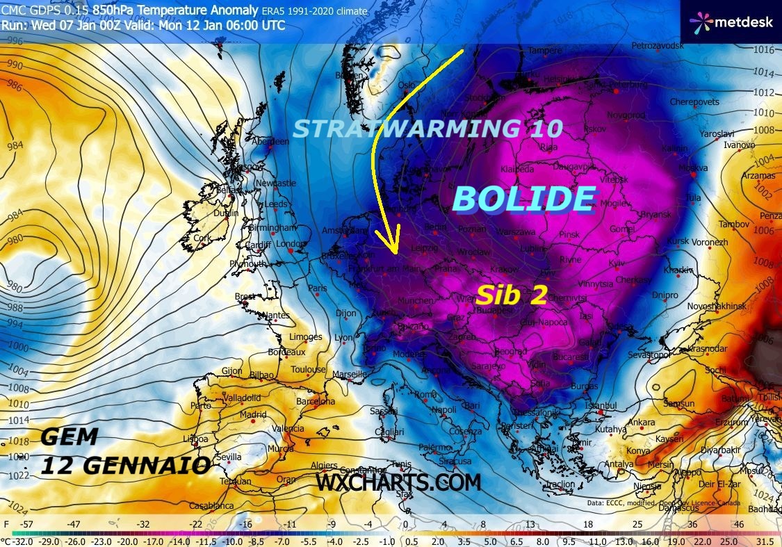 Dedicato all’INFO METEO ed al VORTICE POLARE,
questi sono ancora EVENTI della MAX IMPORTANZA,
anche per la nostra PREVENZIONE…
Viene ulteriormente VALIDATO un nuovo BOLIDE,
chiamato SIB 2, che prolunga il TREND super FREDDO
e con INVERNO TOSTO, con nuovo MALTEMPO e Nevicate –
Dal Giorno 11 GENNAIO, ecco l’ASSALTO del SIB 2,
che NON ci colpisce in pieno, ma aggrava l’INVERNO –
Questo l’ultimo pensiero sia by GEM Canadese,
che by GFS Americano, altra nostra ANTEPRIMA, di alcuni Giorni