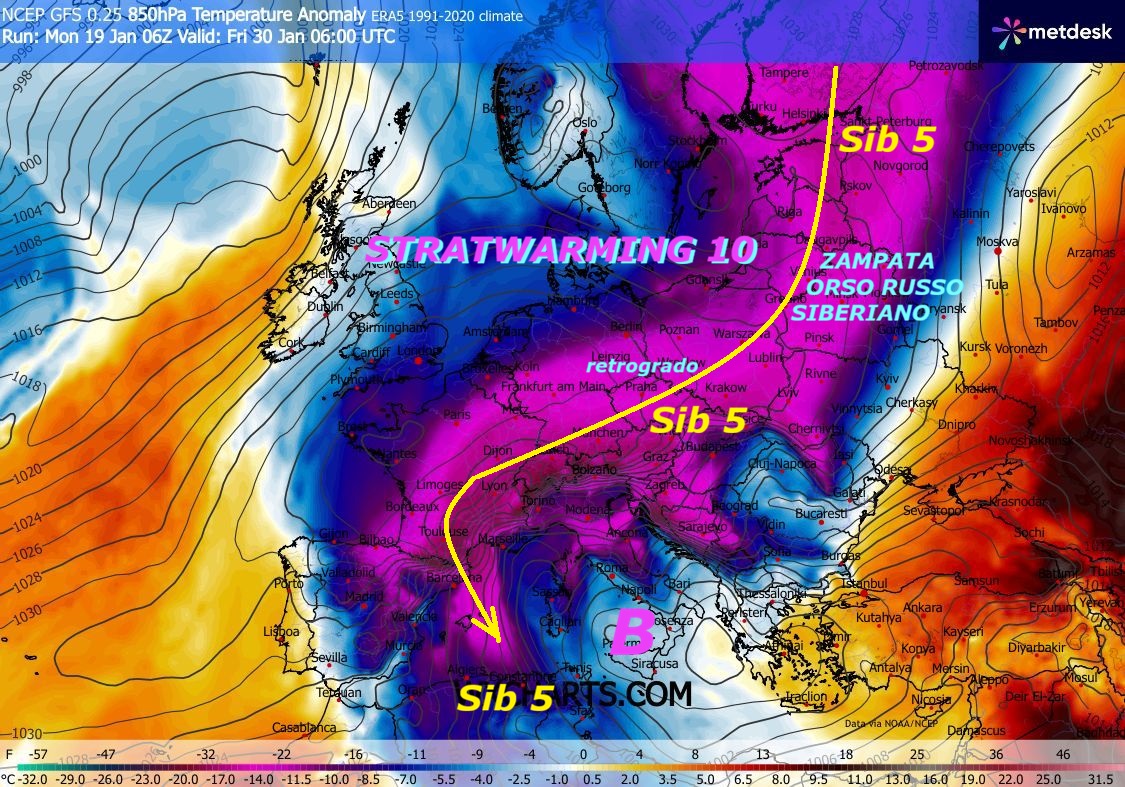 Dedicato all’ANALISI della STANGATA del SIB 5,
che ci sara’, con lo STRATWARMING 10 super
invadente ed un VORTICE POLARE, completamente
ESPLOSO e MALATO, NON ne puo’ proprio piu’…
Ancora nostre vetuste INFOS METEO, che vengono
VALIDATE, ci saranno sempre nuove EVOLUZIONI,
ma questa coerenza dei MODELLI, ci afferma, che
questo nuovo EVENTO del SIB 5 ci sara’ –
Stiamo navigando verso un INVERNO STORICO e
troppo DINAMICO, come potete percepire e’
proprio l’ORSO RUSSO SIBERIANO, che invade EUROPA,
ITALIA sino al NORD AFRICA…
Ricordiamo anche, di inserirvi nella nostra
NEWSLETTER, dove scriveremo molti nuovi POST,
altrimenti ne resterete esclusi,
questo lo inseriamo completo, anche sul Social,
ma siamo stanchi di vedere, che altri con loro consueti
RIBALTONI, ci diventeranno ricchi e messi in TV,
con le nostre Previsioni, mentre noi NON ci ricaviamo
proprio NULLA, invece lo meritiamo, eccome…
Anche i precedenti POST, sono di ottimo livello
Previsionale, cercate di visitarli al completo –
Questo e’ ancora un’altra lezione di MADRE NATURA
e del suo STRATWARMING 10, che si ripete sempre,
ma abbiamo diverse persone, che NON la vogliono capire,
molte COSE vanno cambiate, e’ arrivato proprio il momento,
sebbene siamo con il grado in piu’, ovunque
vediamo, che il FREDDO e il GELO hanno ampie MANOVRE,
di piu’ sarebbe anche troppo, rispettiamo MADRE NATURA, se lo merita…