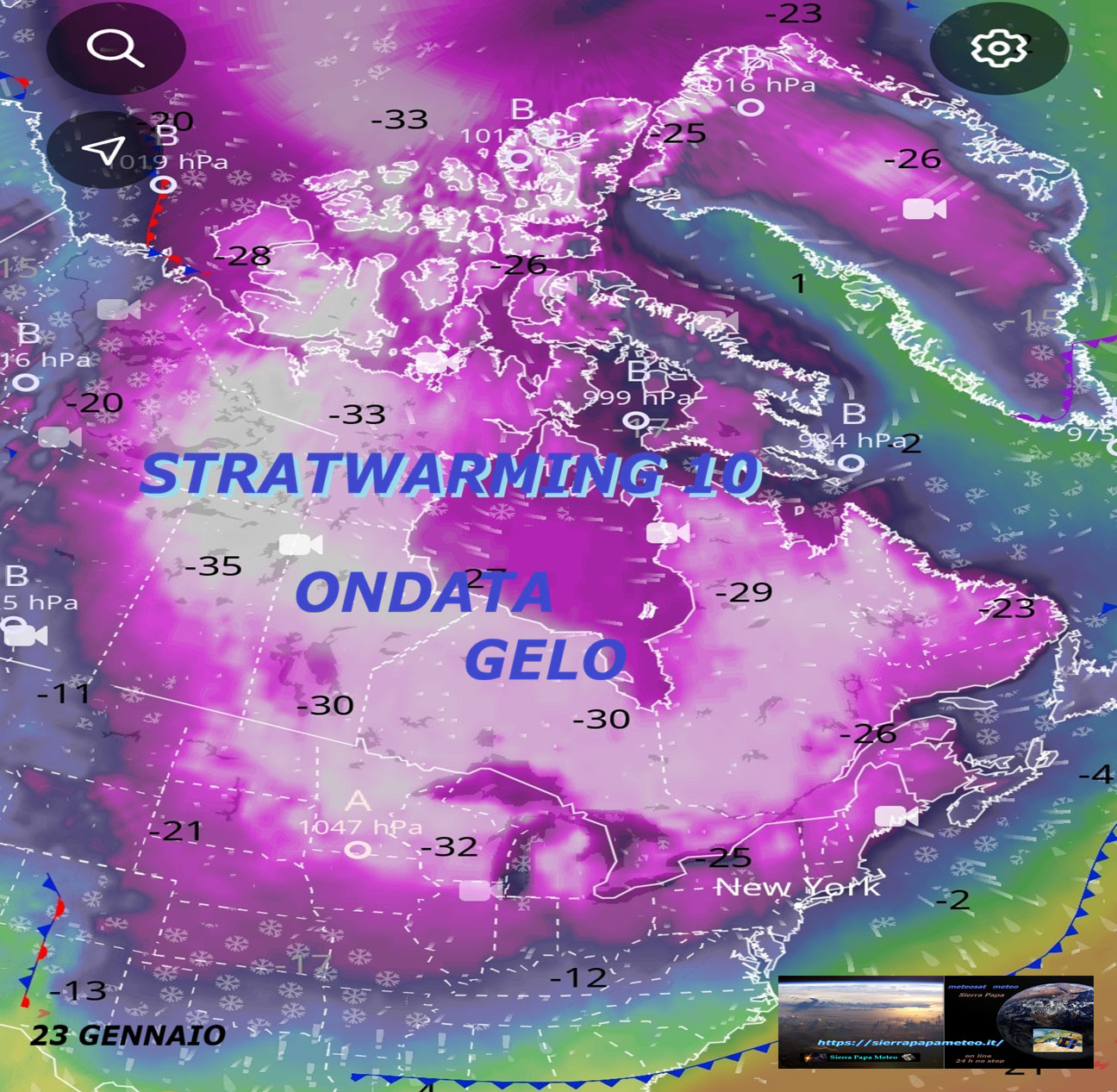 Dedicato alle opere di MADRE NATURA,
ancora una sensazionale ONDATA di GELO
sul NORD AMERICA, dal 22 GENNAIO, la causa
ne e’ sempre lo STRATWARMING 10,
in ATTO nella Stratosfera, ma NON viene citato…
Proprio NON ne possiamo piu’, ovunque TEMPESTE
di GELO, FREDDO e di NEVE da RECORD, con
NEVICATE anche da RECORD, quella in KAMCHATKA
e’ stata la piu’ COLOSSALE da 156 Anni, in RUSSIA –
Anche l’EMISFERO NORD e’ gia’ in RECORD di
NEVE, quindi esso aumentera’ ancora –
Malgrado il grado in piu’, COSA sta succedendo ?
Una domanda logica e consona…
Sono i MISTERI di MADRE NATURA, e’ lei la regina
di tutti gli EVENTI ed il VORTICE POLARE e’
proprio troppo DEBOLE, DISASTRATO, MALATO ed a PEZZI
buona visione