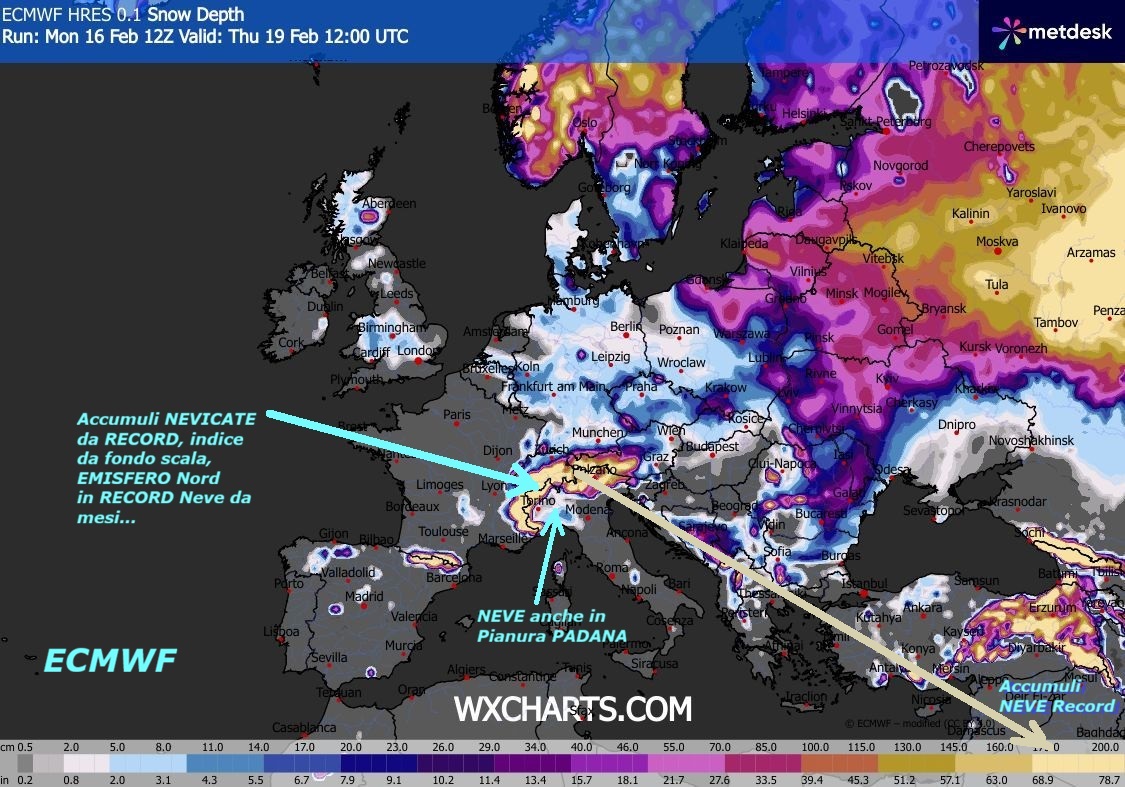 Dedicato al mega ANOMALO EMISFERO NORD,
con RECORD di NEVE e GELO, persistenti,
anche le ALPI sono in RECORD di NEVICATE,
sono gia’ a fondo scala, osservatelo,
continueranno ancora a metri di Accumuli…
Ce ne siamo accorti anche durante le OLIMPIADI,
di questo scenario, la NEVE continuera’
questa sua Opera, previste ancora mega NEVICATE,
forse ancora NEVE in Pianura PADANA, dove
ha gia’ NEVICATO, osservate il primo MODELLO,
potete vedere anche l’indice BEIGE,
gia’ esistente da Tempo, che dice, anche le ALPI
sono in RECORD Storico di accumuli di NEVE,
osservate anche il resto dell’EUROPA…
Siamo proprio stufi, di vedere TROPPE fonti,
che NON ne parlano, con persone digiune di
veri MODELLI deterministici, al buio anche di questo –
Ma la vogliamo finire di nascondere e snobbare,
abbiamo troppi SPLIT GELIDI, anche sull’Europa