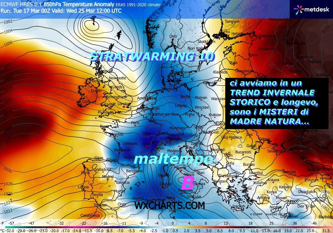 MARZO sara’ da RECORD per il FREDDO e l’INVERNO perdurante, 
avremo persino 3 IMPULSI SIBERIANI, cioe’ da EST, SIB 16 / SIB 17 / 
SIB 18, quest’ultimo il piu’ FREDDO

– POST di Oggi mar 17, 2026

FLASH dedicato alla CONFERMA, che subiremo MARZO
con un TREND ANOMALO e super FREDDO,
da RECORD INVERNALE…molto LONGEVO –
Ovvero comanda l’opera di MADRE NATURA e
dello STRATWARMING 10, ma e’ stato nascosto
anche quest’Anno e la gente sta ZITTA –
Vi consigliamo di aderire alla nostra
NEWSLETTER per leggere il nostro POST completo
e con 8 MODELLI matematici, potrebbe succedere che
NON scriveremo piu’ su FB, per quello
che vi abbiamo detto, quindi se vi interessano
buone INFOS METEO sapete cosa fare, capirete
che siamo anche obbligati, per colpa di FB
ad operare cosi, ci hanno HACKERATO e rubato la pagina…                    ma NON vengono bannati