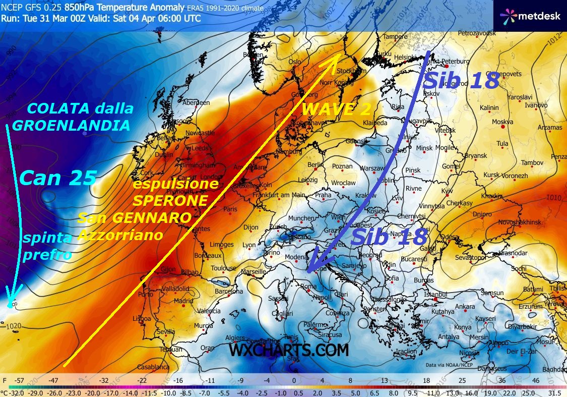 Dedicato al TREND molto ANOMALO ed INVERNALE,
che va avanti, siamo proprio nel CAOS, anche la PASQUA
all’insegna del SIB 18, da ORIENTE, che continuera’
ad avere effetti sull’ITALIA, sono MANOVRE super eclatanti –
Ancora il VORTICE POLARE, che ha la REGIA sugli EVENTI,
con anche la PRIMAVERA 2026, che persevera a
diventare assai BALORDA e BALLERINA, in TILT…
Osservate proprio NON esiste nessuna ESPULSINE AFRICANA,
tanto invocata altrove,
ma avremo una consona ESPULSIONE dello SPERONE di
SAN GENNARO ad Ovest o WAVE 2, causato dalle consuete
COLATE del GELO della GROENLANDIA, che sprofondano nell’ATLANTICO –
Ma dopo il periodo di PASQUA, si delinea una possibile
nuova GOCCIA FREDDA, con MALTEMPO e ancora anomala
CICLOGENESI per l’ITALIA –
Per vedere questo POST al completo di 11 MODELLI
fisico matematici, seguite questo LINK verso l’Articolo originale