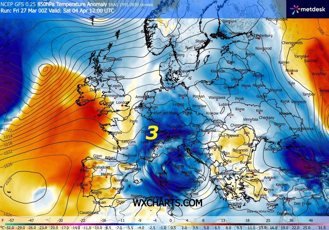 Dedicato all’ANALISI del TREND ANOMALO, BALORDO
ed INVERNALE, che ci attende sino al 8 APRILE…
Con la PRIMAVERA, che e’ in grosso RISCHIO anche 
nel 2026, come poi avviene da molteplici anni –
Ancora nostre vetuste INFOS METEO sono validate, en plein,
infatti anche con il pensiero by GFS Americano, si delineano 
ben 4 IMPULSI di FREDDO, che colpiscono l’ITALIA
a RAFFICA ed in modo ANOMALO –
Chi dice diverso da questo descritto, NON capisce
che il FREDDO e MADRE NATURA sono ben esistenti
e DINAMICI, fanno persino troppo,
di piu’ il VORTICE POLARE proprio
NON puo’ fare, per dimostrare, che e’ lui il REGISTA
degli EVENTI e quindi fa come gli pare, abbiamo
perso la conta degli SPLIT GELIDI e di PEZZI di
POLO NORD, che colpiscono EUROPA, ITALIA, MEDITERRANEO
ed anche in modo deciso e TOSTO, il NORD AFRICA –
Avremo molto MALTEMPO, CICLOGENESI perduranti,
PIOGGE e molte NEVICATE, FREDDO, CICLONI severi  NO STOP,
con TEMPO da LUPI in diverse ZONE, 
quindi MAX Allerte in arrivo,
questo per la PREVENZIONE, che e’ la piu’ IMPORTANTE…
buona visione