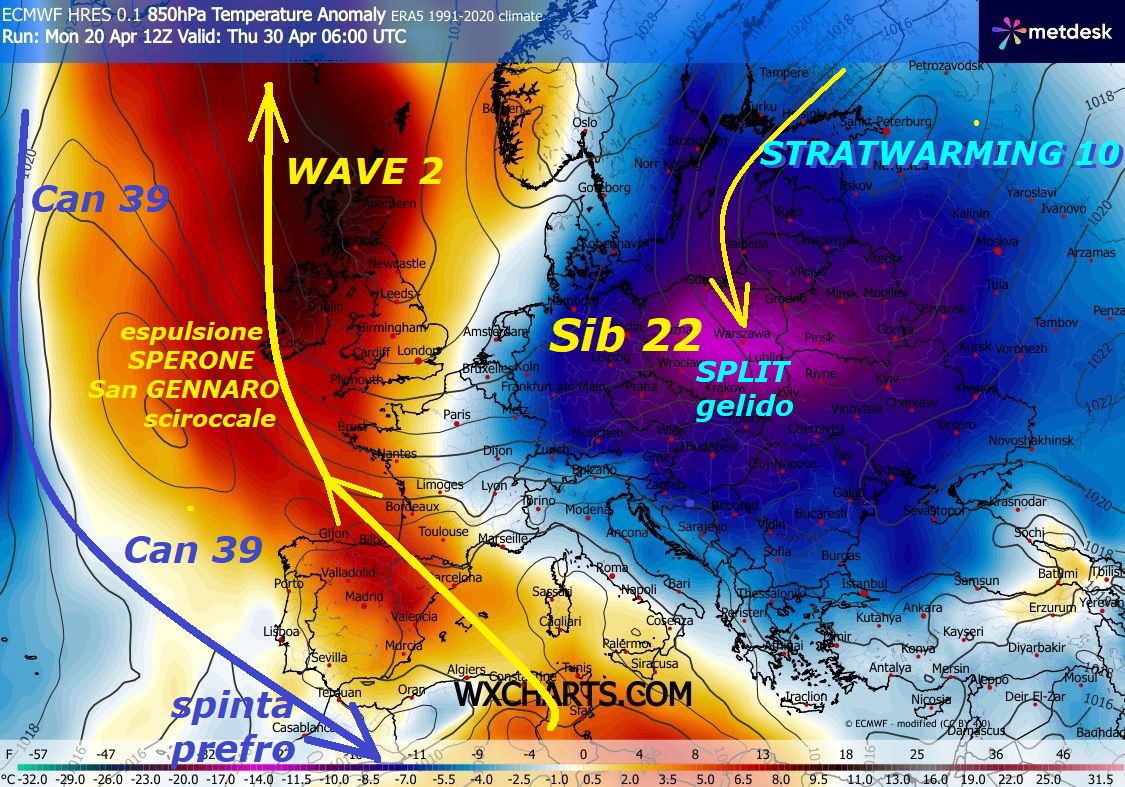 Dedicato all’ANALISI della VERA METEO
ed alle continue DINAMICHE di MADRE NATURA,
che con il suo FREDDO crea anche le ESPULSIONI di
sub TROPICALE, da sempre, compreso lo SPERONE
di SAN GENNARO o WAVE 2…
Proponiamo questa DECATHLON deterministico by ECMWF
Europeo, dove potete recepire come nostre
vetuste ANTEPRIME siano tutte VALIDATE, questa
volta pubblichiamo il POST completo, per capire
quanto al REALE, succede sopra la nostra TESTA,
lo ripetiamo queste sono DINAMICHE del tutto
INVERNALI, con SIB 21 e SIB 22 da EST, al posto
della HP ad Oltranza, che veniva divulgata troppo…
Percepite, in primis, come siamo ancora sotto
effetti continui di un VORTICE POLARE completamente
DEBOLE ed a PEZZI, per lo STRATWARMING 10 perseverante,
in modo inverosimile ed eclatante,
siamo ancora nei MISTERI di MADRE NATURA e sua perdurante
FALLA ad EST, chissa’ cosa vorra’ veramente dirci, anche
con tutte queste MANOVRE e ZAMPATE da Oriente, siamo
in mega ANOMALIA del FREDDO e NEGATIVA, l’INVERNO
che si PROLUNGA anche in MAGGIO…