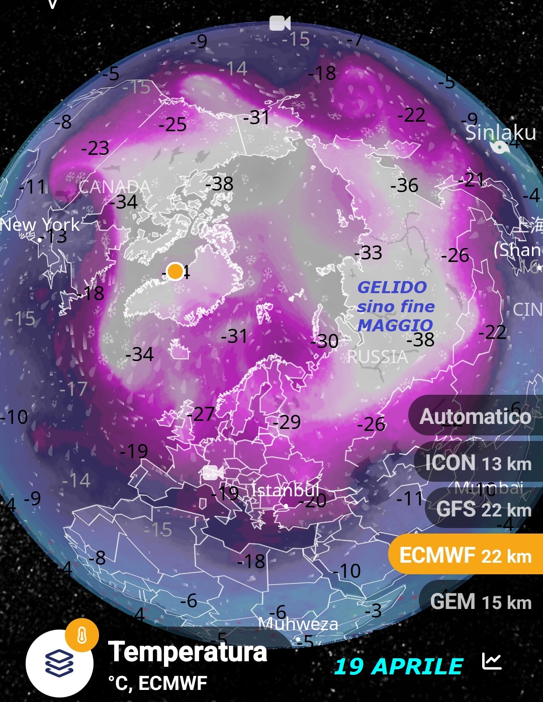 Dedicato alla percezione che il FREDDO, il GELO,
il VP, esistono e persino troppo, ma vengono OSCURATI…
Osservate in questi 2 ultimi EMISFERI NORD,
come l’INVERNO persista ancora e di che TINTA –
Ma secondo troppe fonti, NON si fa vedere
un bel NULLA, si lascia vivere la gente nelle leggende
e nel BUIO tipo Oscurantismo medioevale…
Queste sono le Temperature 500 hPa by ECMWF Europeo,
ricordando, che in SIBERIA l’INVERNO GELIDO perdura,
al solito, sino a fine MAGGIO, anche se si ripete sino alla noia,
che siamo con il grado in piu’…
la causa e la regia di tutto questo e’ sempre MADRE NATURA