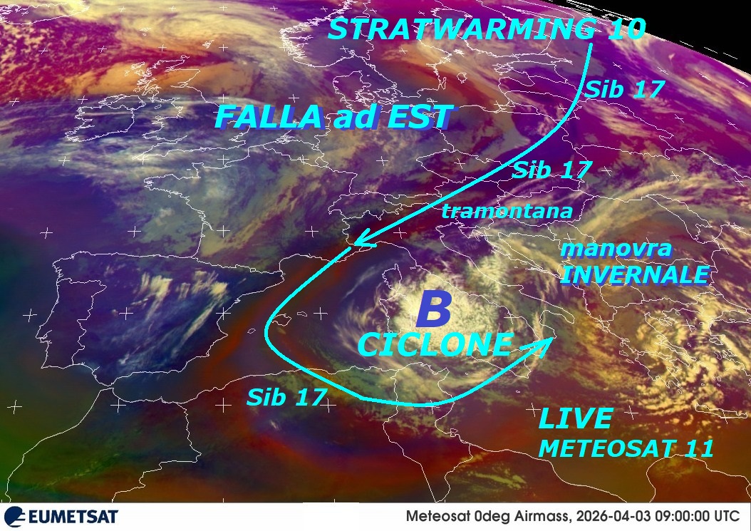 Dedicato ancora, una ennesima volta, alla VERA METEO,
percepite come abbiamo ancora a che vedere, con
la FALLA ad EST, siamo sotto una MANOVRA altamente
INVERNALE da Oriente…
Ancora INVERNO sull’ITALIA con un FLUSSO FREDDO da EST,
siamo anche stanchi di mostare queste PICTURES
dal METEOSAT, che meritano anche la TV,
dovrebbero ricevere maggiori consensi –
Invece diverse persone stanno a trastullarsi su fonti
con poche conoscenze, oppure nascondono queste COSE,
ancora Manovre veramente ANOMALE per l’ITALIA,
invece di perdersi a sentire le solite chiacchiere
del grado in piu’ od in meno, dovreste imparare
oltre al VORTICE POLARE e lo STRATWARMING 10,
che causa tutto questo, l’analisi delle DINAMICHE
di Madre NATURA dal satellite, cosi capire
anche, che siamo sotto l’EST ed un CICLONE con
grosso MALTEMPO, formato ancora dal FREDDO del SIB 17,
che ruota ad Ovest, queste sono le ANOMALIE
piu’ eclatanti e significative per un PAESE, come
l’ITALIA, schiavo dei sub TROPICALI di sotto casa, deja’ dit
