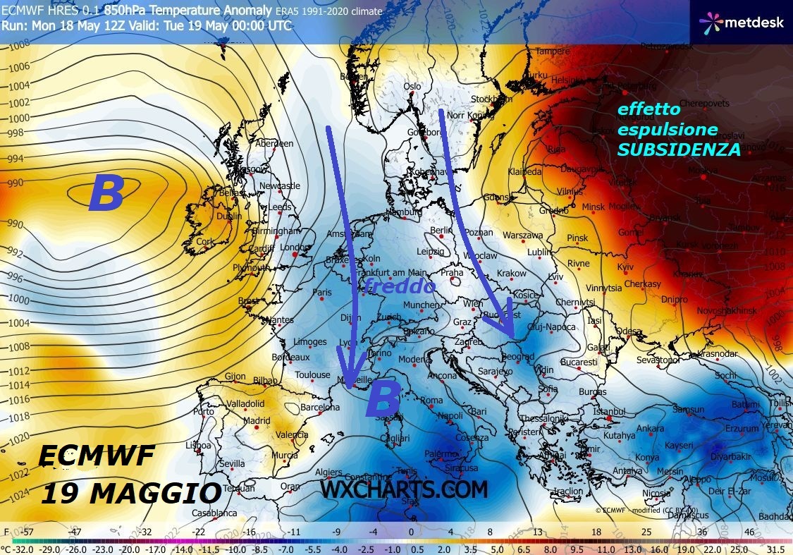 Dedicato all’ANALISI dell’ANOMALO TREND
di MAGGIO, con FREDDO sull’ITALIA perdurante
e causato dallo STRATWARMING 10 in fase FINALE…
Poi dal Giorno 22 MAGGIO, una nuova ESPULSIONE
dello SPERONE sub TROPICALE di SAN GENNARO con contenuto
esclusivamente AZZORRIANO e per niente AFRICANO,
come abbiamo gia’ visto, che causa la consona
e consueta WAVE 2, di cui l’ITALIA e’ schiava
da sempre, per sua connaturata ubicazione
e causata dal FREDDO e GELO, che con SPINTA
PREFRONTALE e zonale sprofondano ad Ovest…
Diciamo ringraziamo sempre queste DINAMICHE
espulsive, che ci regalano il CLIMAT particolare,
in cui vive l’ITALIA prigioniera dei sub TROPICALI
di sotto Casa, da sempre, sono ancora le opere
di MADRE NATURA ed il suo FREDDO ad Ovest, che permette questo,
ma purtroppo molte persone NON lo sanno…