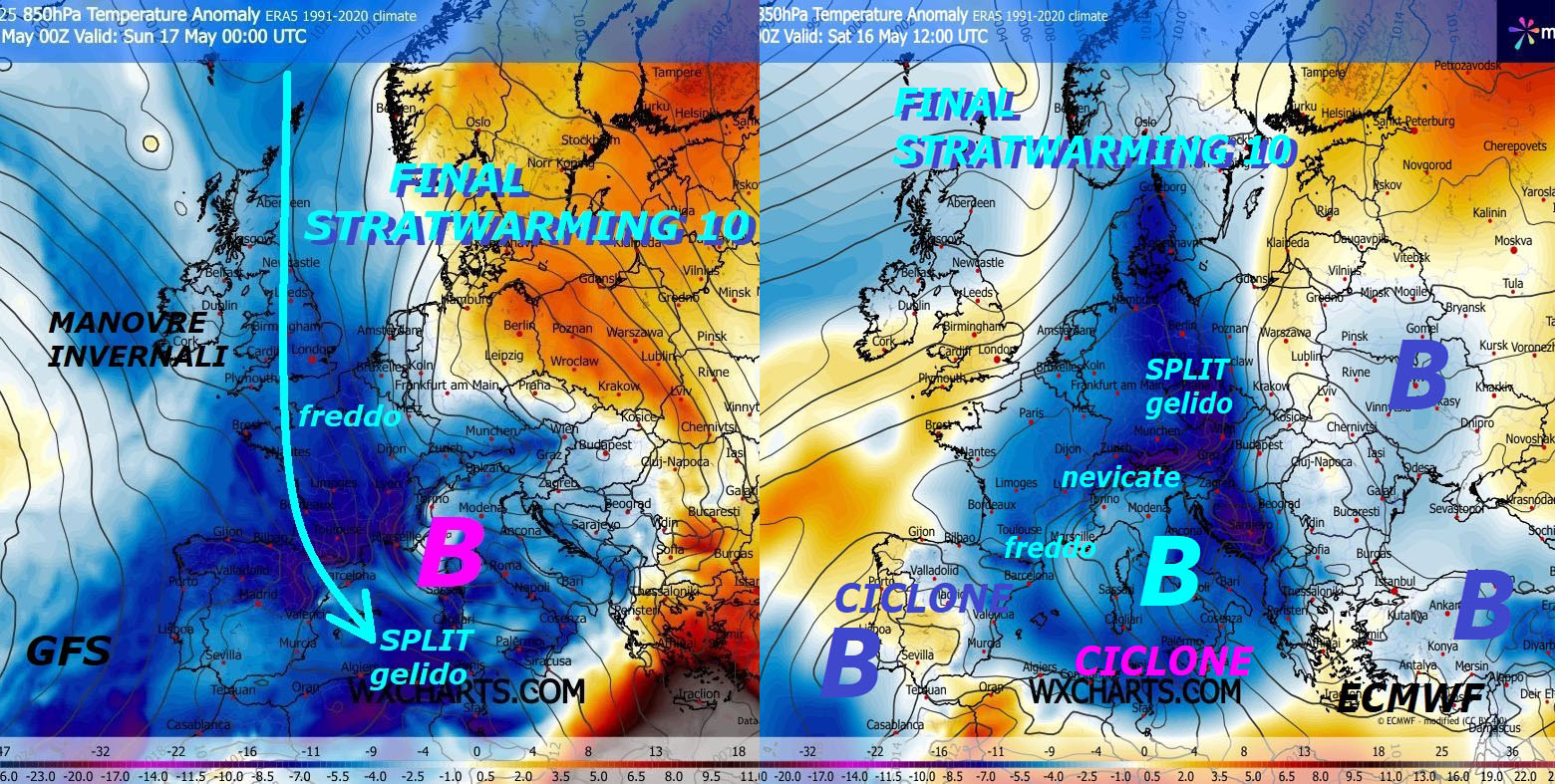 Dedicato proprio alla GRANDEUR di MADRE NATURA,
andiamo in un TREND, BALORDO e FREDDO, con manovre
INVERNALI in crescedo, anche da EST, dal LOBO SIBERIANO…
La causa FONDAMENTALE va ricercata nello STRATWARMING 10
nella sua fase FINALE, molto SEVERA, peggiore
anche di quella dello scorso Anno, con la
PRIMAVERA 2026, che sara’ la SETTIMA di FILA…
proprio NON PERVENUTA –
Sono tutte INFOS METEO, che conoscete oramai
da settimane, si valida l’opera di MADRE NATURA
sempre perenne, che malgrado il grado in piu’ pellicolare
al Suolo, fa poi quello , che le PARE, meglio cosi –
Vi proponiamo le nostre Grafiche sui MODELLI
fisico matematici sia by GFS Americano, sia
by ECMWF Europeo, ricordando che un ottimo
PRECURSORE di questo TREND e’ stato prorio GEM Canadese,
che ringraziamo per la sua LUNGIMIRANZA…