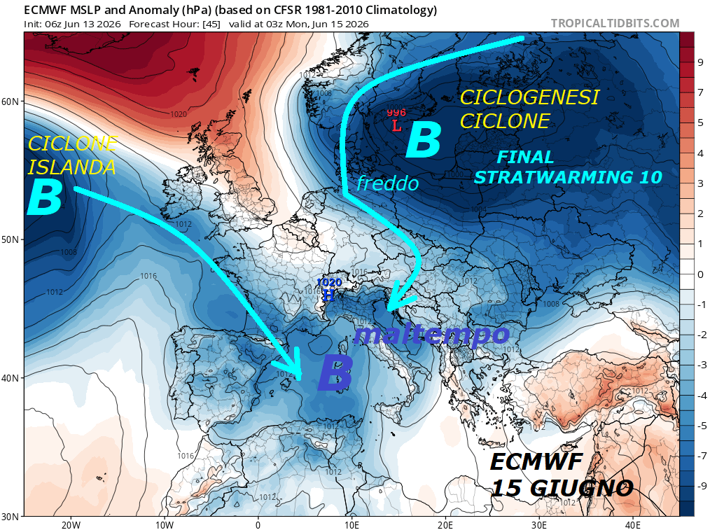 Nostre vetuste PREVI, vengono validate da tutti i pricipali Centri di Calcolo numerico…arriva molta INSTABILITA’ ed anche MALTEMPO –
NEWSLETTER giu 13, 2026
FLASH dedicato ancora alle opere di MADRE NATURA,

ancora nostre INFOS METEO validate, ecco come il MIX

del FREDDO con estrazione dal CICLONE ISLANDA

ad Ovest, anche il FREDDO del SIB 29 da Est,

potranno contribuire a portare INSTABILITA’ grave e

MALTEMPO sull’ITALIA…

Ancora una nostra unica ANTEPRIMA presentata

sul nostro Sito tempo fa, ora ricopiata ovunque,

questo ci dice che oltre

a vivere in un GIUGNO proprio FAVOLOSO, il TEMPO da domani,

tende a PEGGIORARE e nessuna HP ad oltranza AFRICANA

e’ presenta sull’ITALIA, esiste MALTEMPO anche

per il NORD AFRICA