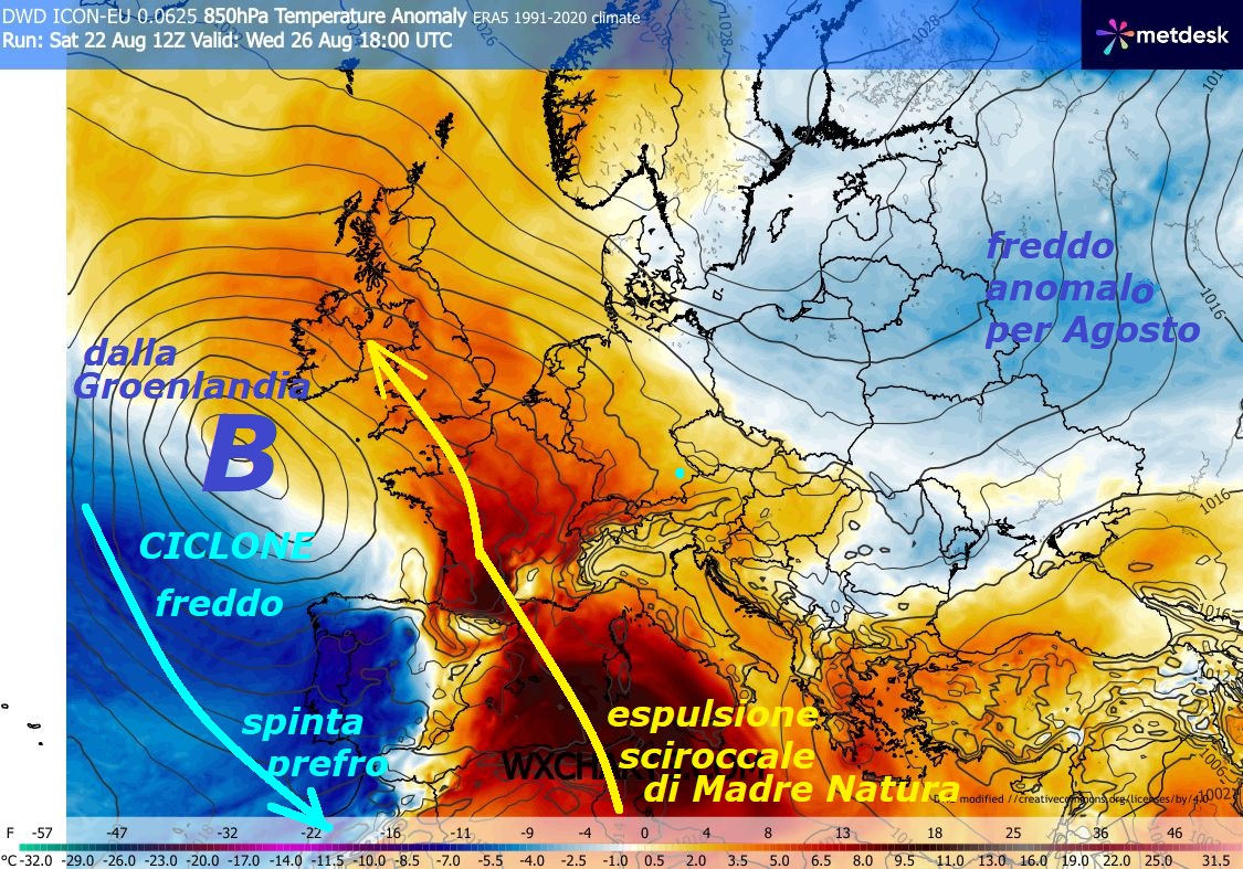 Una nuova ESPULSIONE sull’ITALIA ? Ancora un’altra opera di MADRE NATURA e delle sue COLATE ad Ovest dalla GROENLANDIA, guardate
– ago 22, 2026 –
Dedicato alla VERE DINAMICHE di MADRE NATURA,

ma vengono svilite, adesso un Post CLAMOROSO,

e’ poi quello che vogliamo, ecco ancora gli effetti

del FREDDO e del GELO, con matrice dalla GROENLANDIA, da Ovest…

Percepite come il FREDDO dalla COLATA, gia’ mostrata,

dal 26 AGOSTO dara’ origine ad una nuova ESPULSIONE…continua