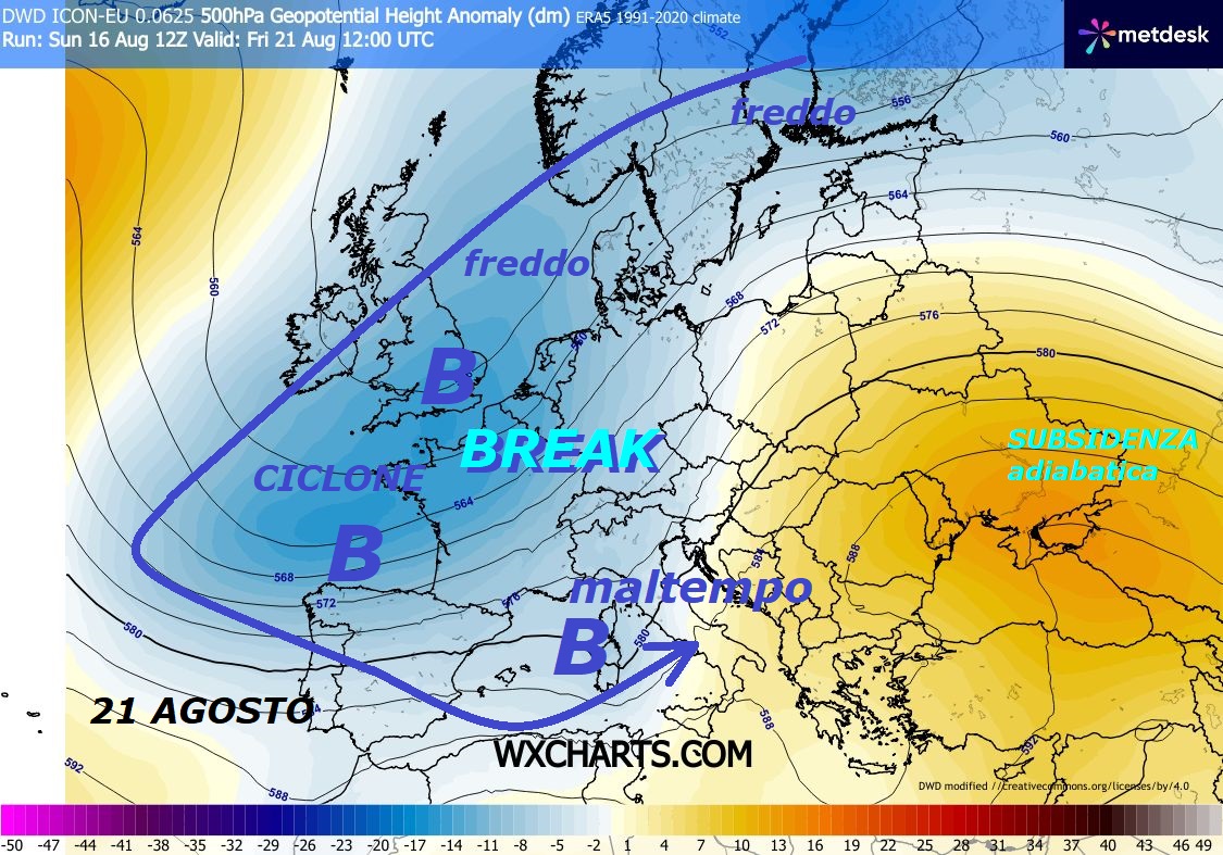 NON ci stancheremo MAI di ripeterlo, bisogna studiare di piu’ i SENTIERI del FREDDO di MADRE NATURA, anche le sue PIEGHE della TROPOPAUSA, che causano anche questi 2 BREAKs
– ago 16, 2026 –
FLASH dedicato alla CONFERMA dei 2 primi BREAK,
con FREDDO con matrice persino da EST,
all’opposto della HP AFRICANA da Record e NO LIMIT…
Proponiamo questa ultima TRIADE Deterministica,
dove viene VALIDATA ogni nostra precoce INFOS METEO,
che vi abbiamo dato sino ad Oggi, ecco
cosa si dimostra molto ANOMALO ed affascinante,
vedere proprio nel CUORE dell’ESTATE persino 2 IMPULSI FREDDI,
che ci regalano un paio di BREAK da EST, con TILT e
CROLLO dell’ESTATE – Le Temperature scenderanno
di molti gradi, con troppo MALTEMPO, CICLONI, PIOGGE
e GRANDINATE, CICLOGENESI severa anche sull’ITALIA,
quindi va anche affermato, che le opere eclatanti…continua