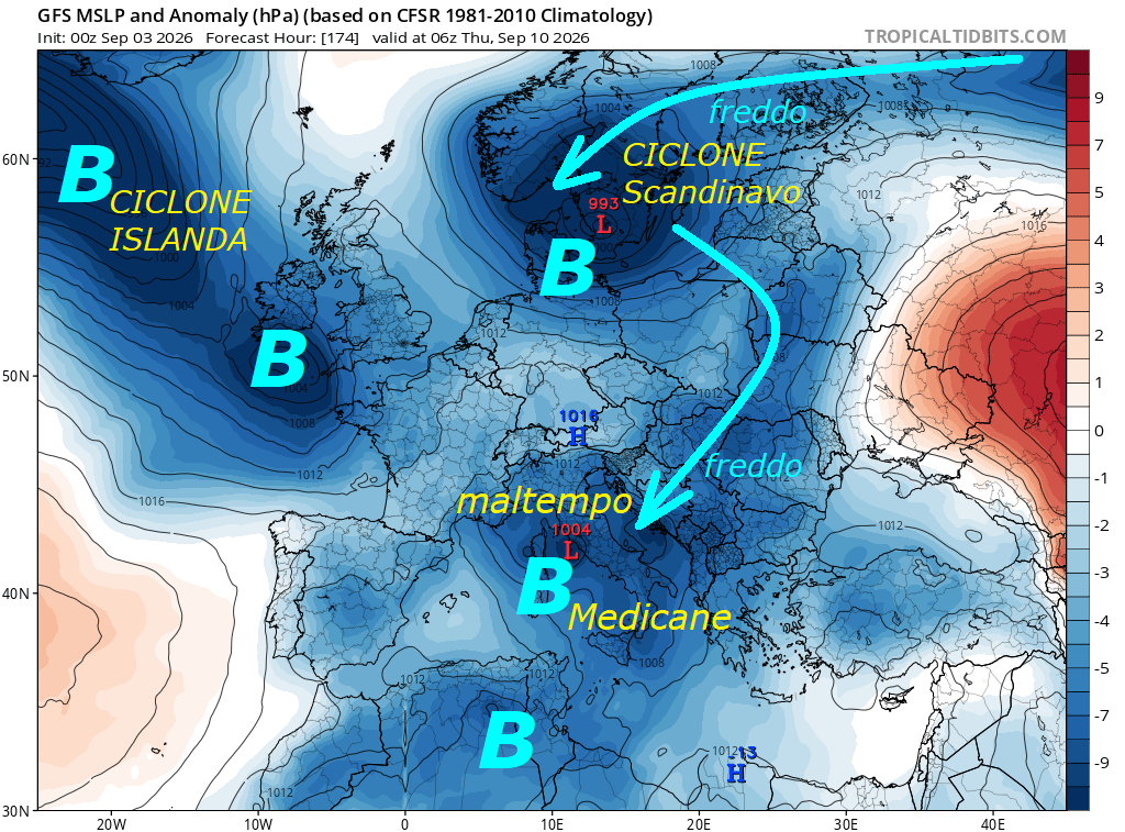 Si conferma nuovo IMPULSO FREDDO da EST dal 9 SETTEMBRE, con CICLONE SCANDINAVO e gia’ presentato, con mega MALTEMPO e crollo termico PROGRESSIVO identificato by NOAA –
Dedicato all’analisi del TREND di SETTEMBRE,
un ultimo PENTAGONO deterministico con il CICLONE
Scandinavo, che sara’ il PROTAGONISTA del CROLLO
dell’ESTATE, un CICLONE di indole MEDICANE…continua