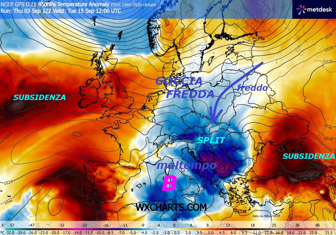 Il TREND Termico tende a peggiorare e l’EVENTO si delinea molto LONGEVO, con molto MALTEMPO e CROLLO Termico –
Dedicato all’esame del mega CROLLO
di SETTEMBRE, con il CICLONE SCANDINAVO
in assalto verso l’ITALIA dal giorno 9, oramai
e’ CONVALIDATO, come nostre vetuste anteprime…
Sara’ proprio il FREDDO con matrice da EST
a muovere il nuovo EVENTO di MADRE NATURA…continua